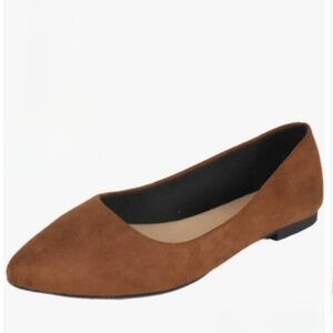 Cityclassified Womens Cognac Brown Faux Suede Comfort Casual Wide Fit Flats- 9W